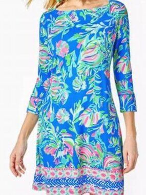 EUC! Lilly Pulitzer Sophie Dress Blue Flare Fancy Fins Size Small